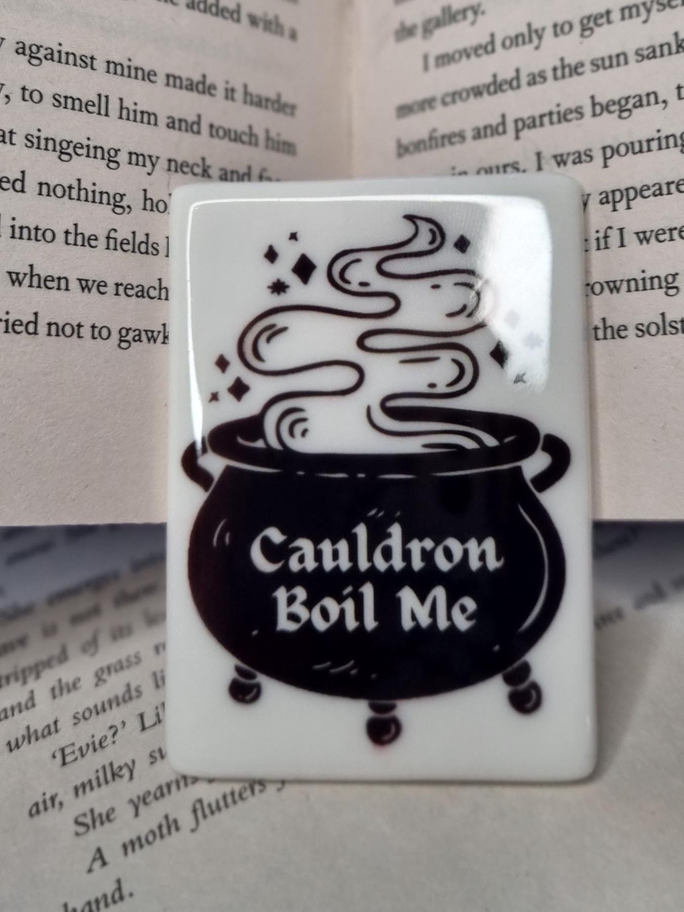 Bookish fridge magnets UK featuring a black cauldron and steam design with text Cauldron Boil Me