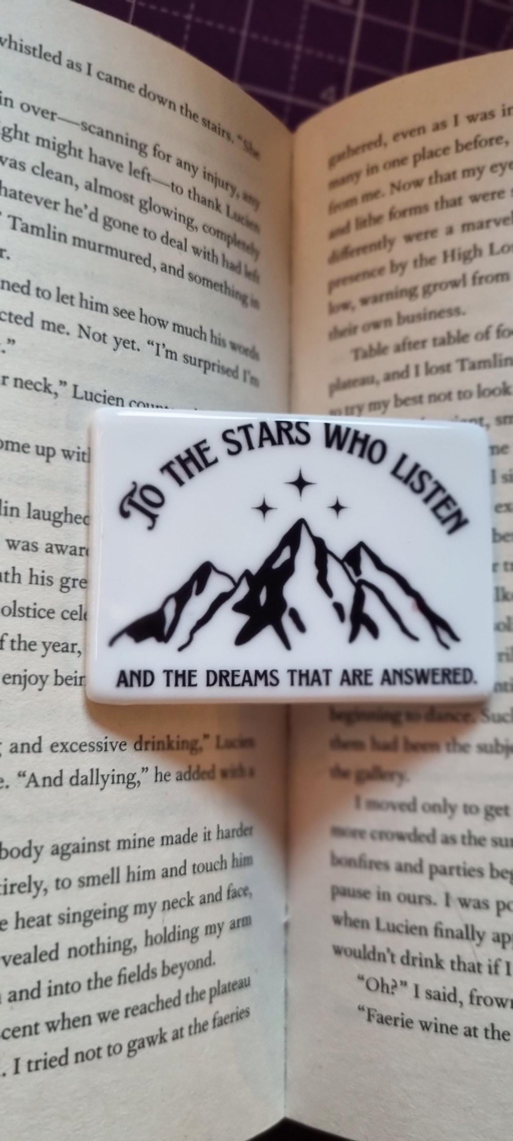City of Starlight bookish magnet featuring mountain design with stars and inspirational quote
