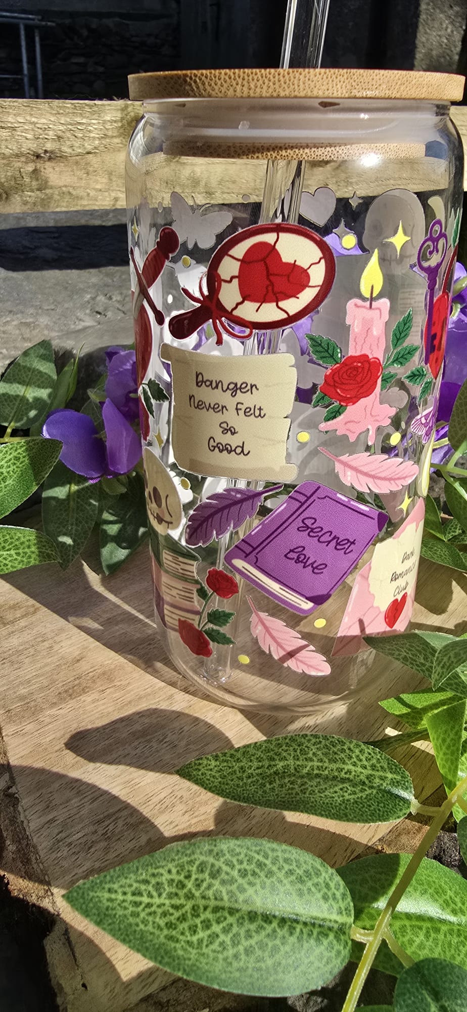 Sublimely Special dark romance tumbler with heart and rose design and secret love book illustration