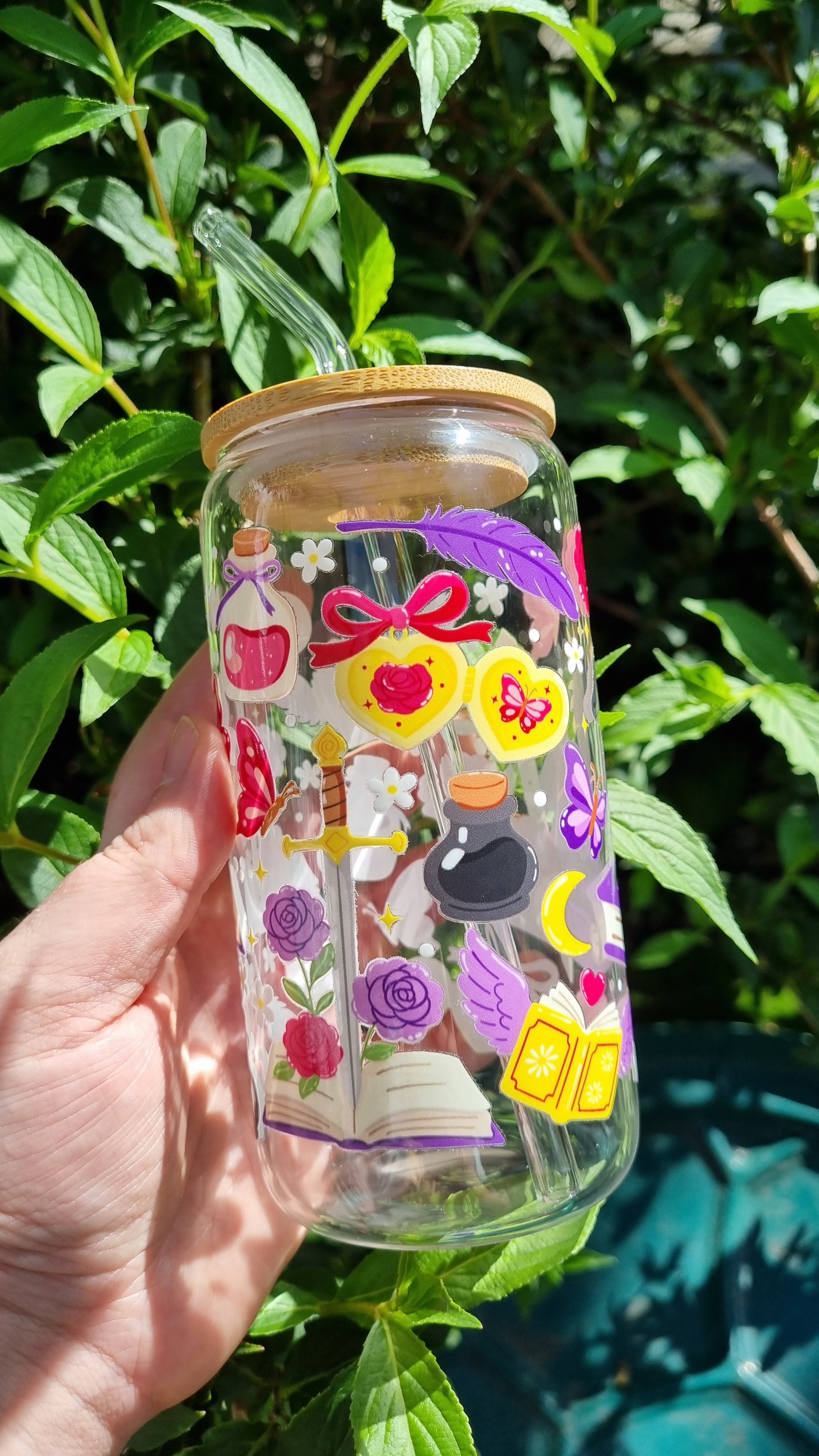Sublimely Special dragon bookish glass tumbler with colourful fantasy-themed illustrations and wooden lid