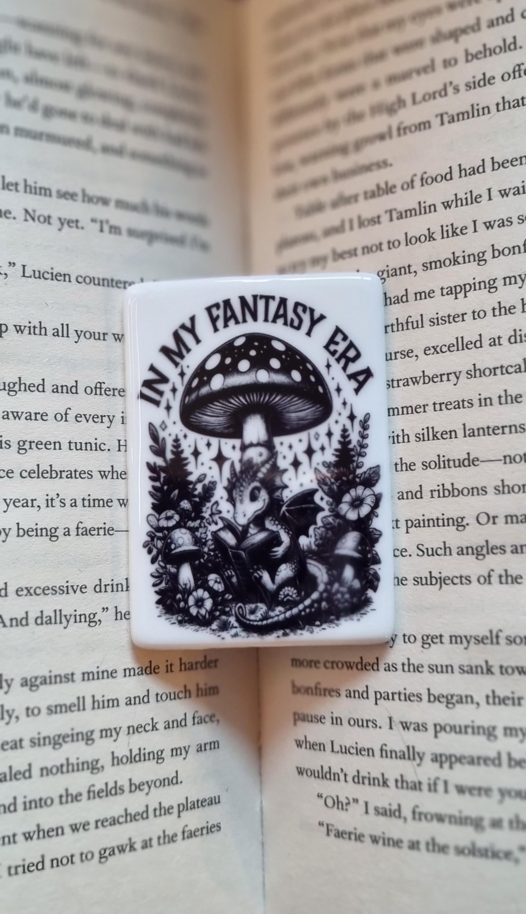 Black and white fantasy dragon fridge magnet with detailed mushroom and fern design from My Store