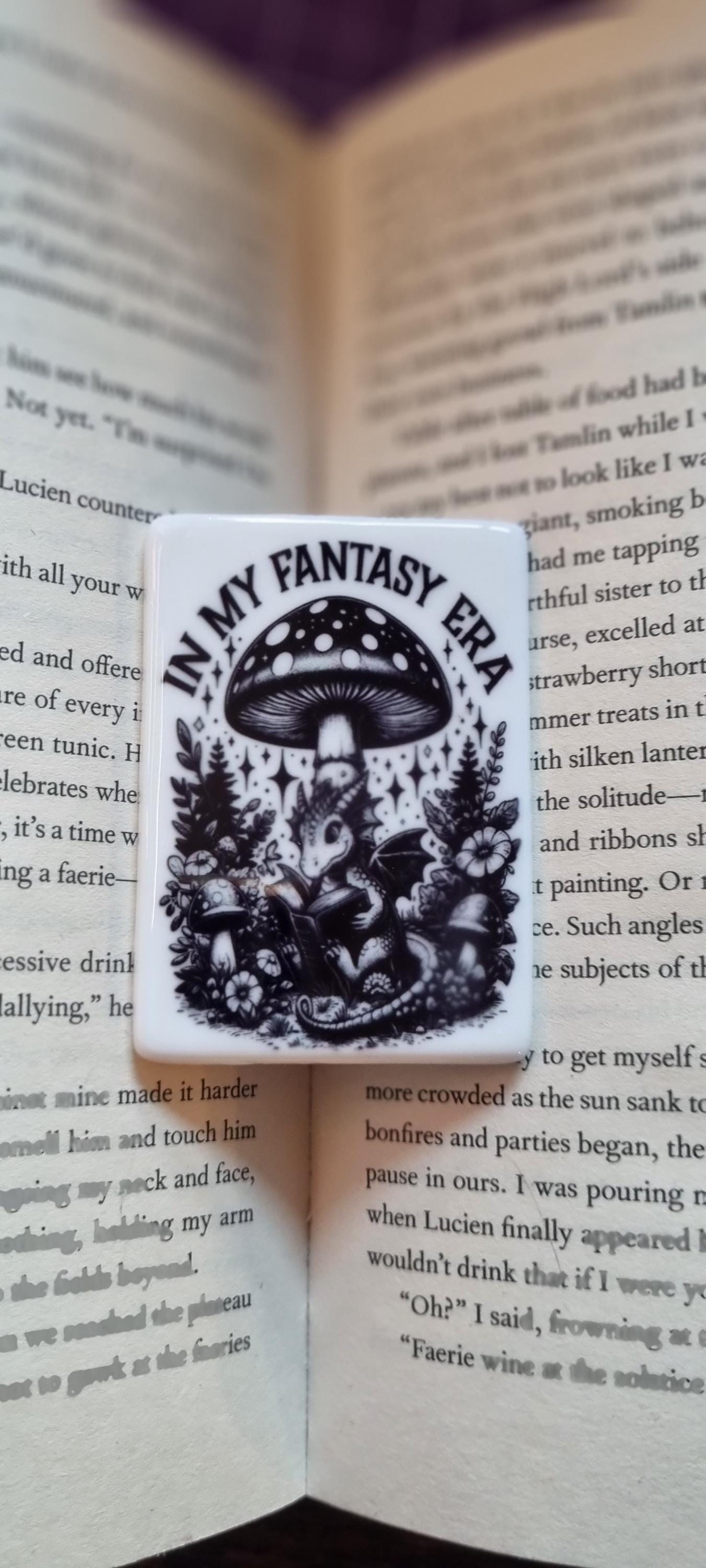 Black and white fantasy dragon fridge magnet featuring a detailed dragon and mushroom design from My Store