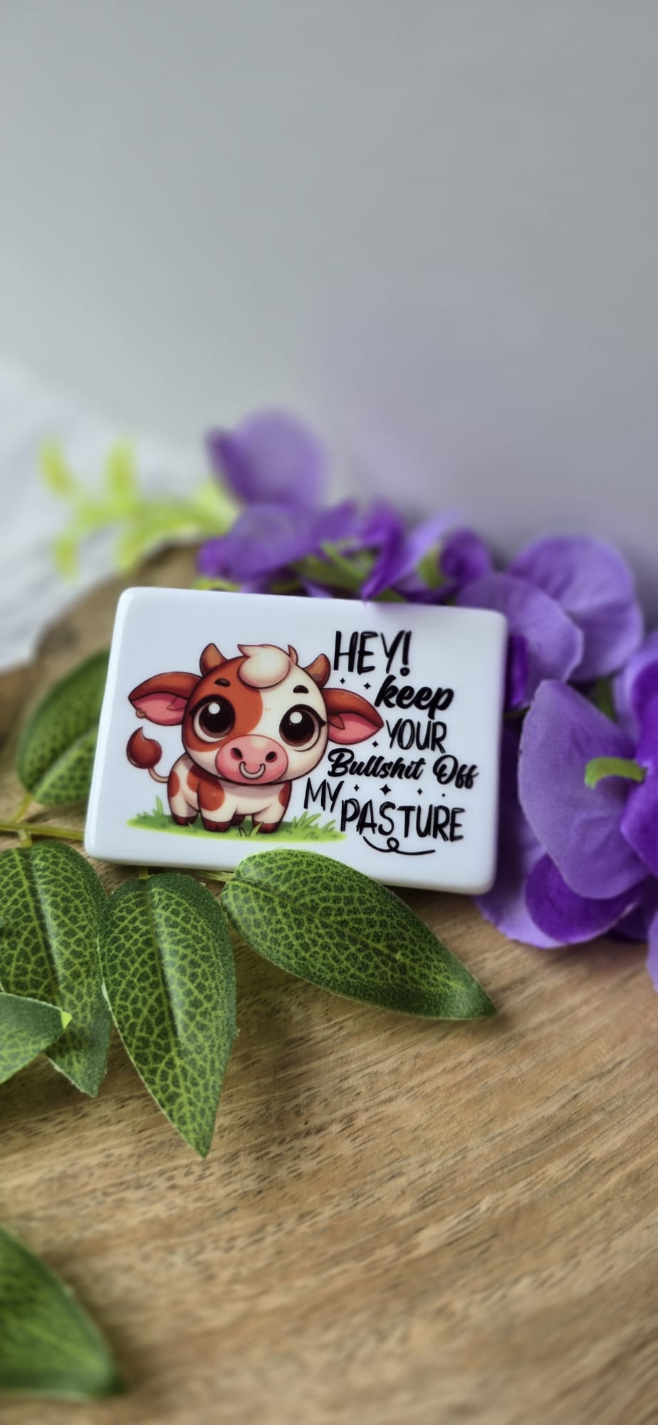 Sublimely Special funny cow fridge magnet with cartoon cow and humorous text on white background