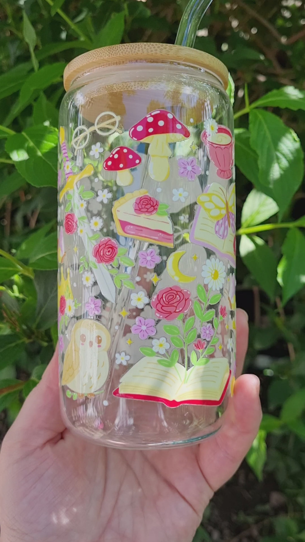 Whimsical owl reading glass tumbler