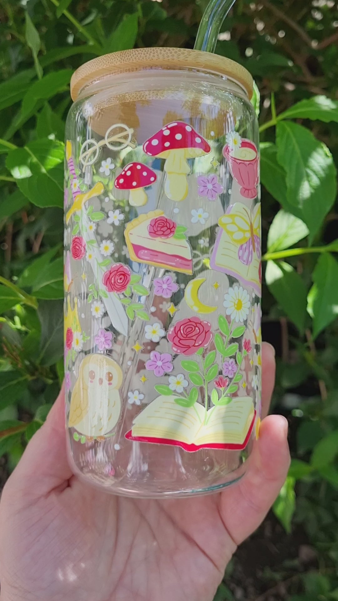 Whimsical owl reading glass tumbler