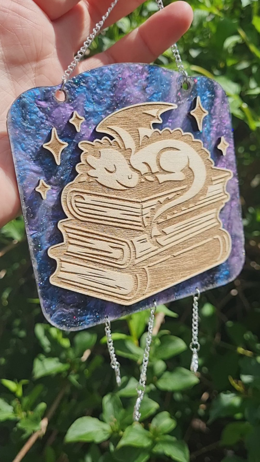 Sleepy dragon library hanging ornament