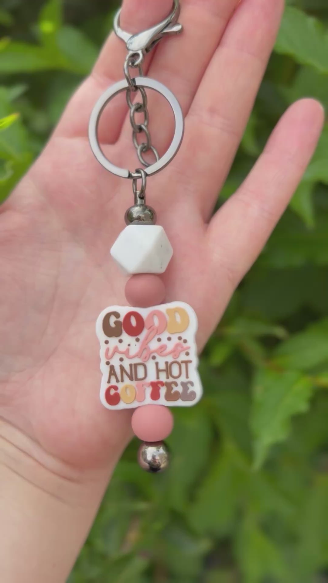 Cute Coffee Lover Beaded Keyring