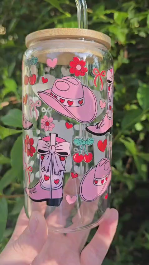Pink Cowgirl Glass Tumbler