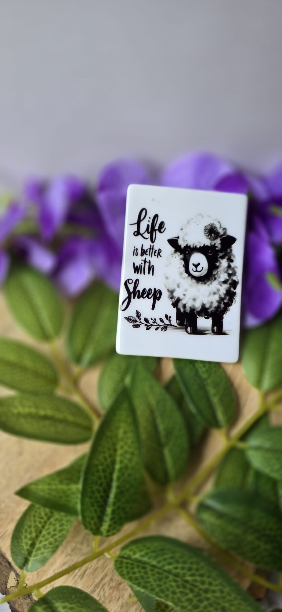 Cute sheep fridge magnet gift with sheep illustration and Life is better with sheep quote