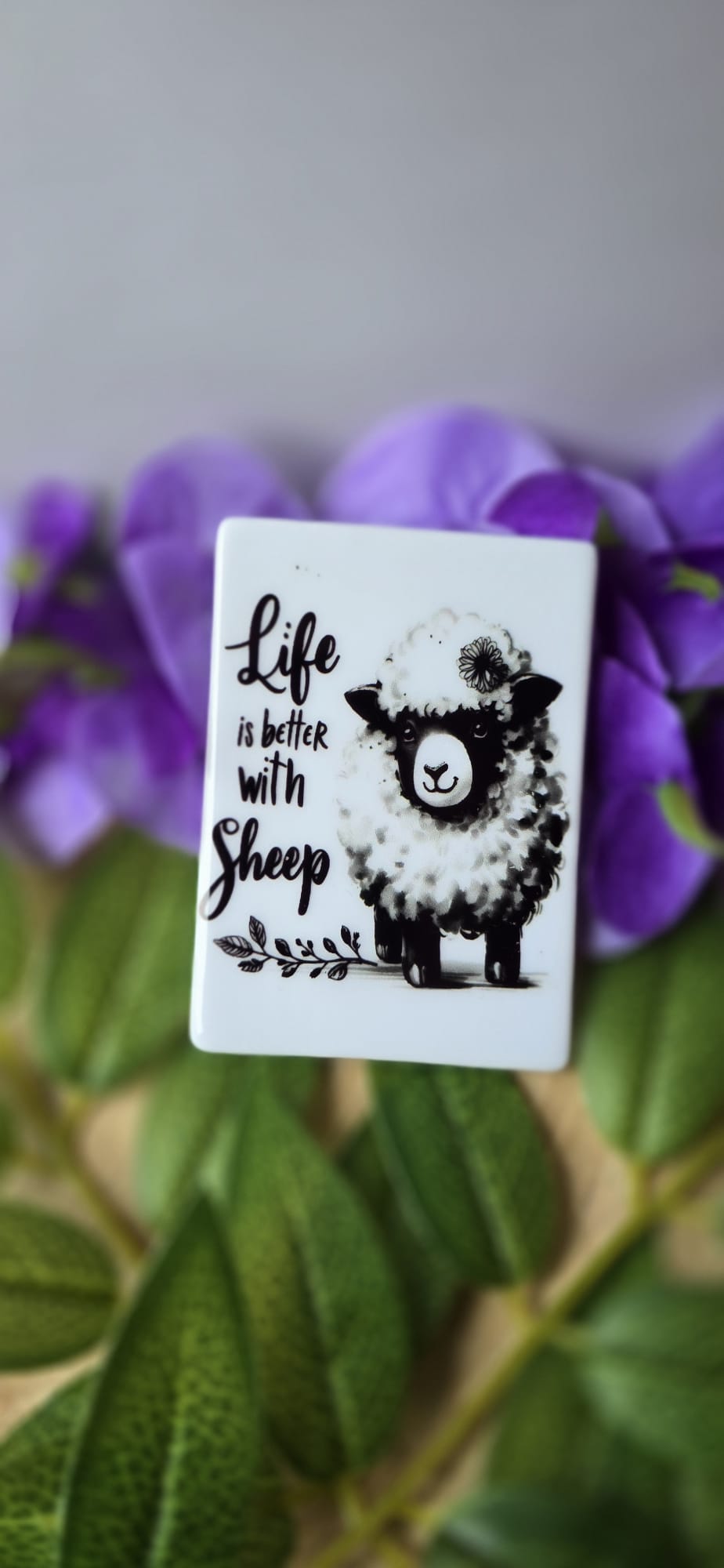Sheep fridge magnet gift with cartoon sheep and life is better with sheep text on white background