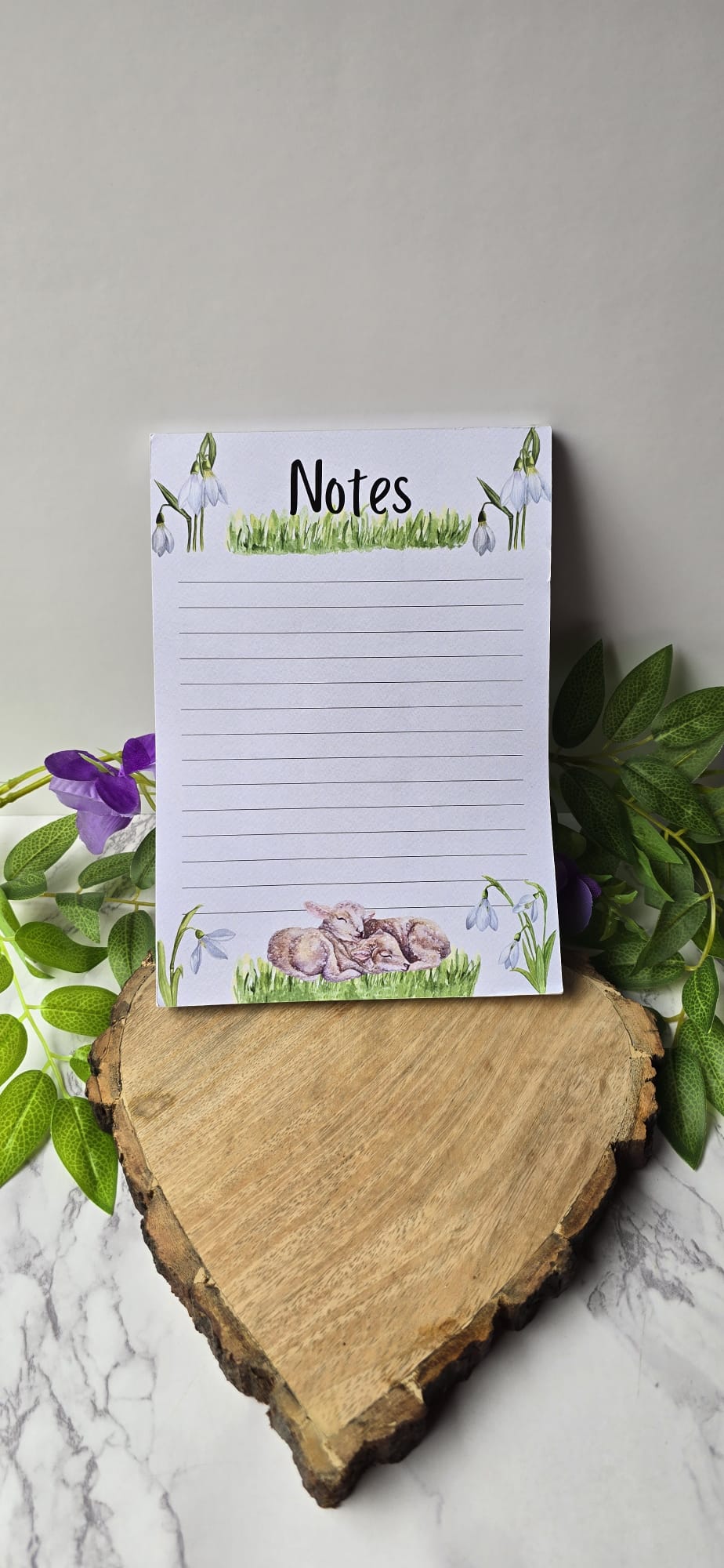 Sublimely Special spring lamb notepad with floral illustrations and lined paper for writing notes